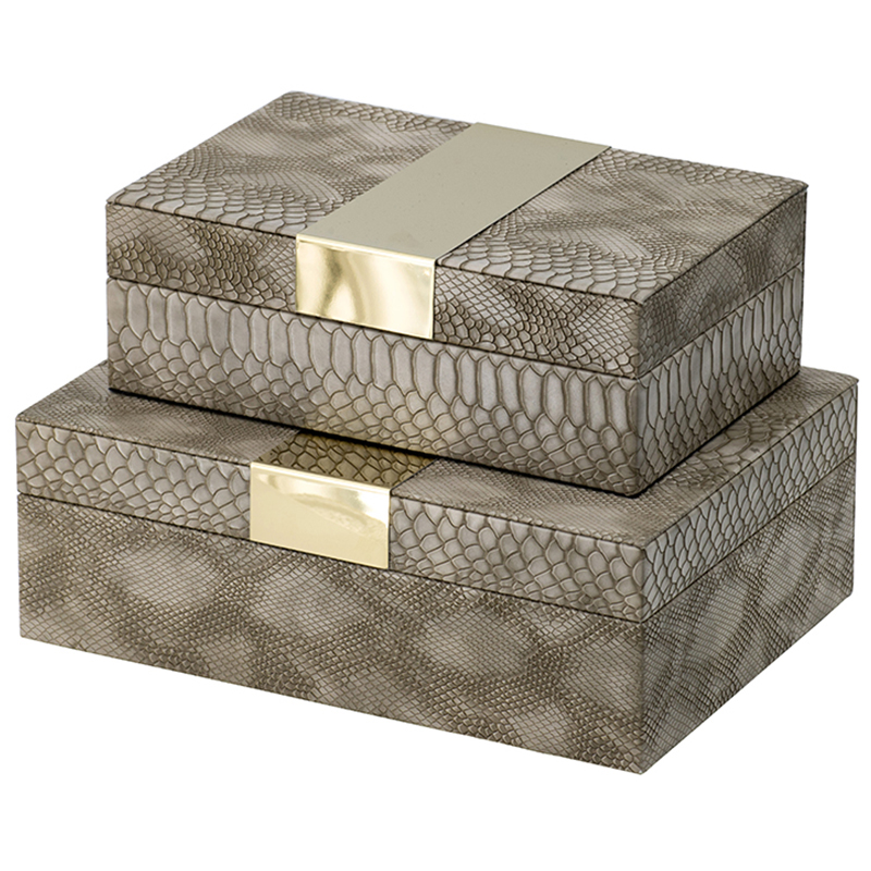 Комплект шкатулок Imitation Snakeskin Boxes Бежево-серый Глянцевое золото Комплект шкатулок Imitation Snakeskin Boxes Бежево-серый Глянцевое золото в Орле | Loft Concept
