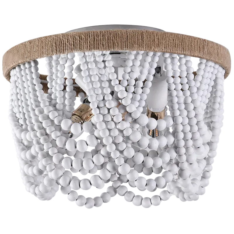 Круглый потолочный светильник с подвесками в виде круглых белых бусин White Beads Ceiling Lamp Белый Коричневый Круглый потолочный светильник с подвесками в виде круглых белых бусин White Beads Ceiling Lamp Белый Коричневый в Орле | Loft Concept