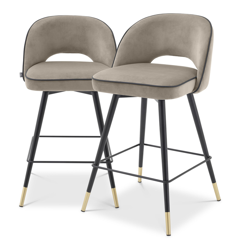 Комплект полубарных стульев Eichholtz Counter Stool Cliff set of 2 greige Бежево-серый Черный Латунь в Орле | Loft Concept 
