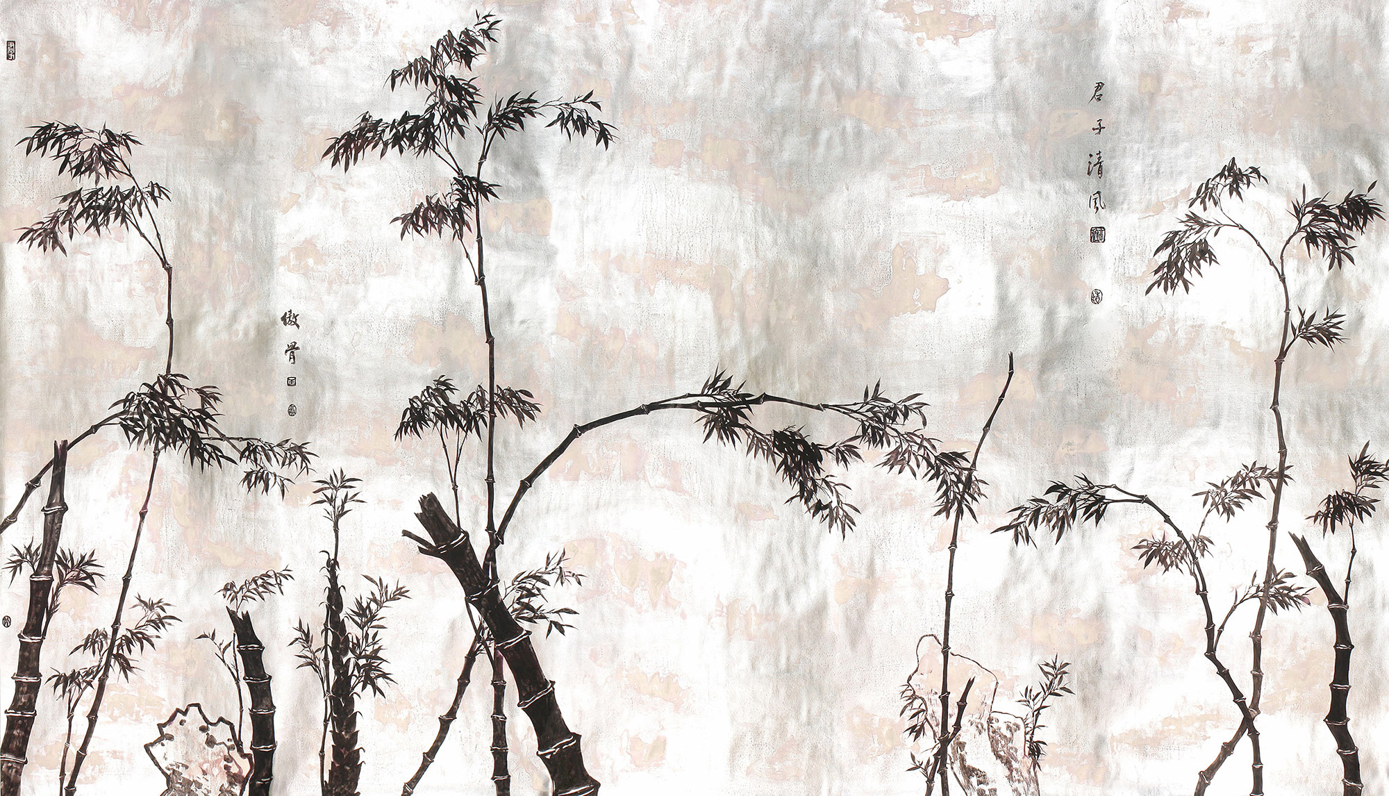 Обои ручная роспись Bamboo Quicksilver on Tarnished Silver gilded paper Обои ручная роспись Bamboo Quicksilver on Tarnished Silver gilded paper - постер Loft-Concept в Орле