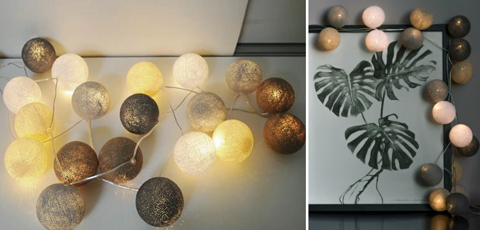 Гирлянда хлопковые фонарики Сotton Ball Sand-Grey - Loft-Concept в Орле