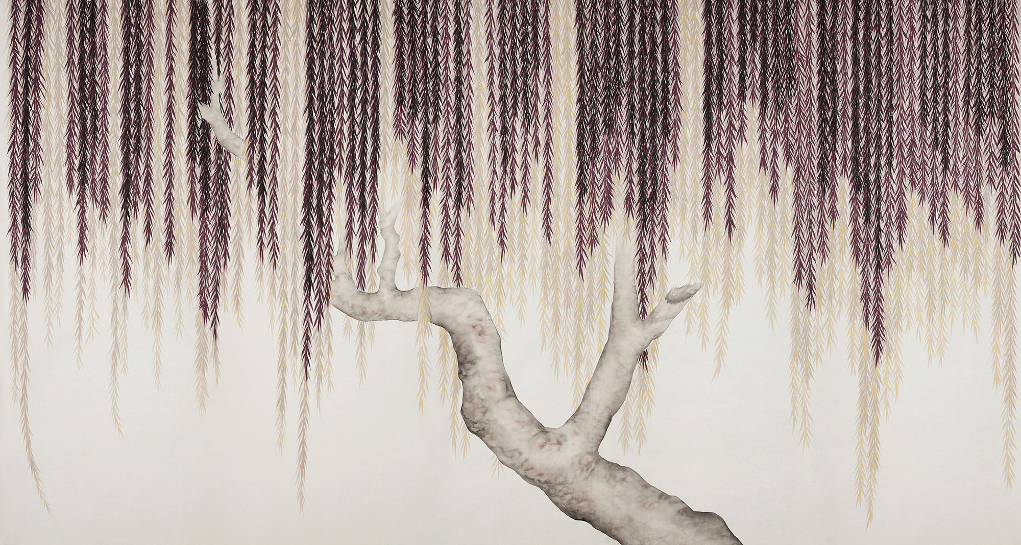 Обои ручная роспись Willow Boysenberry on Bleached White dyed silk Обои ручная роспись Willow Boysenberry on Bleached White dyed silk - постер Loft-Concept в Орле