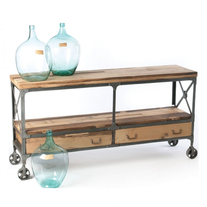 Консоль Industrial Metal Rust Rolling Reclaimed Wood Sideboard Консоль Industrial Metal Rust Rolling Reclaimed Wood Sideboard в Орле | Loft Concept