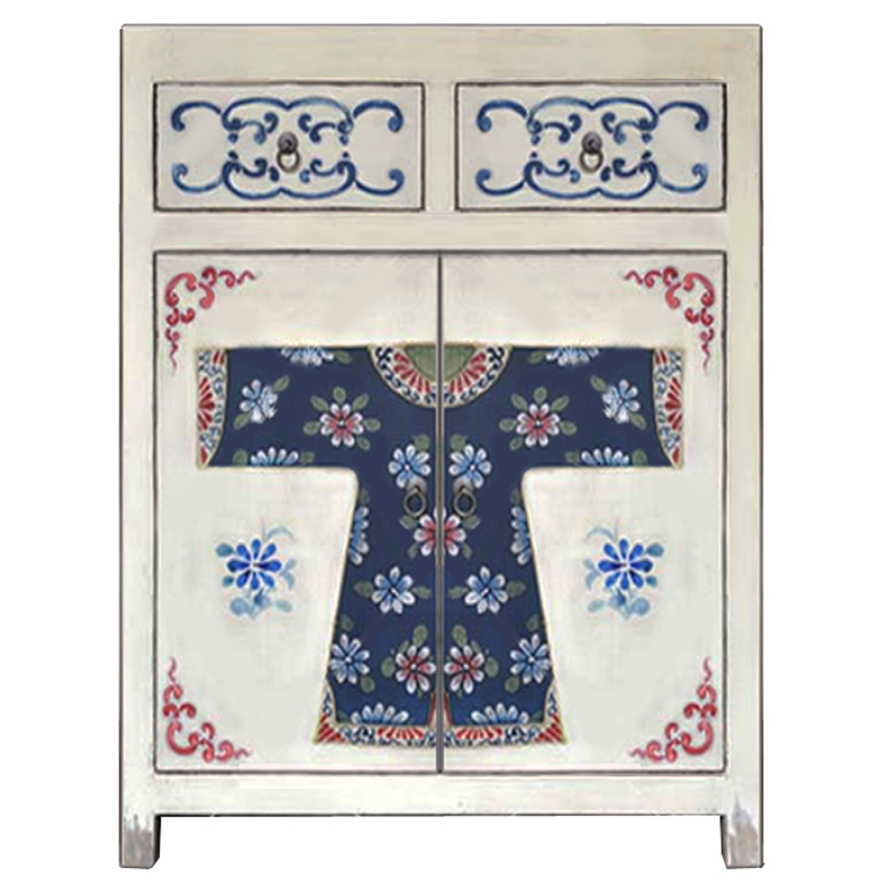 Белая тумба из массива сосны в Китайском стиле ручная роспись White Chinese Nightstand Белый Синий Зеленый Красный Белая тумба из массива сосны в Китайском стиле ручная роспись White Chinese Nightstand Белый Синий Зеленый Красный в Орле | Loft Concept