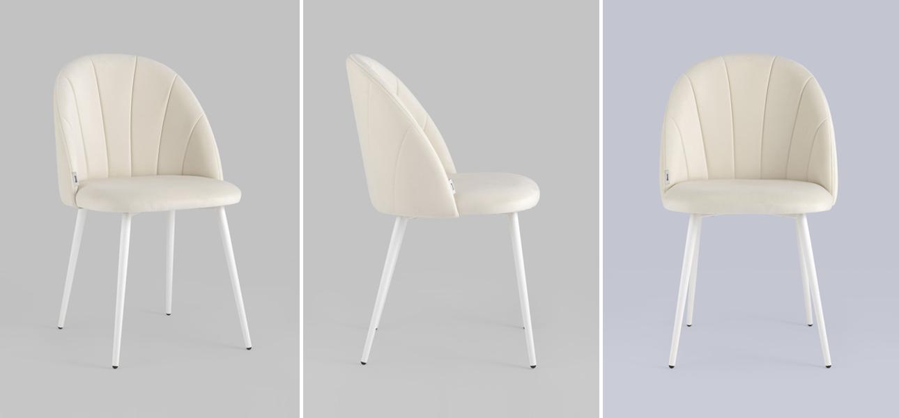 Стул Balsari S Chair Молочный Велюр Белые ножки - фото