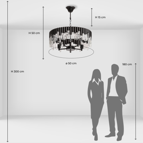 Люстра круглая из матового черного металла с подвесками из прозрачных стеклянных трубок Noir Tubes в Орле