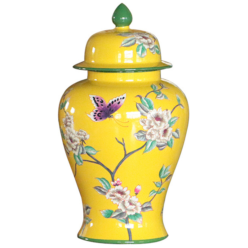 Ваза с крышкой Porcelain Yellow Garden Vase Желтый Зеленый Ваза с крышкой Porcelain Yellow Garden Vase Желтый Зеленый в Орле | Loft Concept