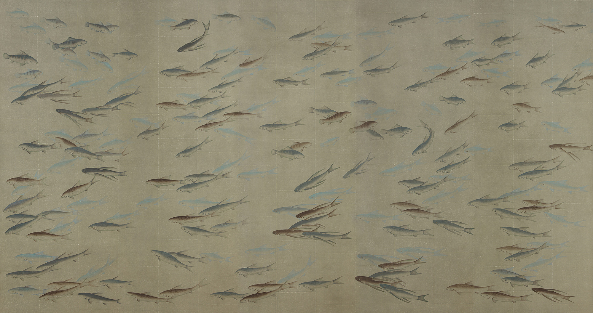 Обои ручная роспись Fishes Special Colourway on Lead Grey India tea paper Обои ручная роспись Fishes Special Colourway on Lead Grey India tea paper - постер Loft-Concept в Орле
