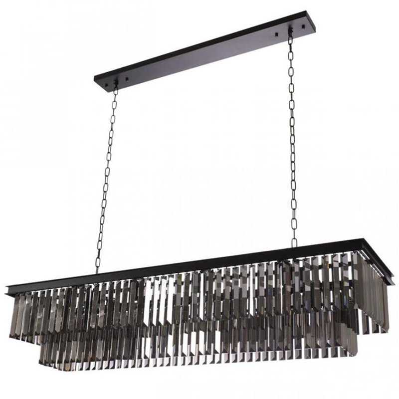 Прямоугольная Люстра RH 1920s Odeon Black iron Серое Стекло Длина 120 см Черный Серый в Орле | Loft Concept 