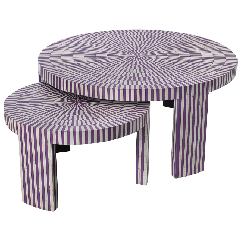 Комплект столиков Bone Inlay Round Violet Фиолетовый Белый Комплект столиков Bone Inlay Round Violet Фиолетовый Белый в Орле | Loft Concept