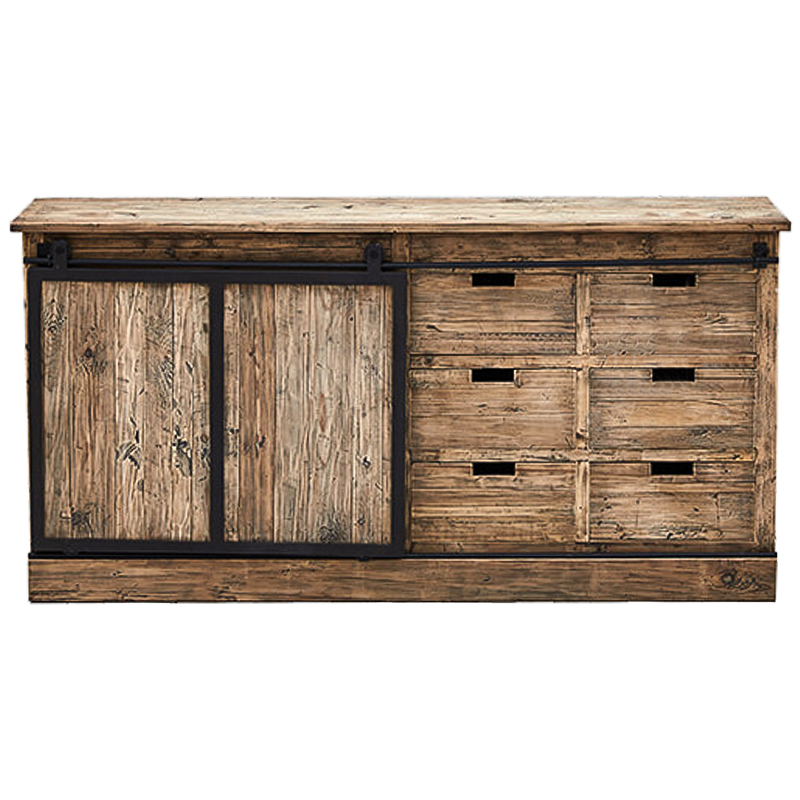 Комод с 6-ю ящиками и раздвижной дверцей лофт Ernesto Wood Commode Коричневый Черный в Орле | Loft Concept 