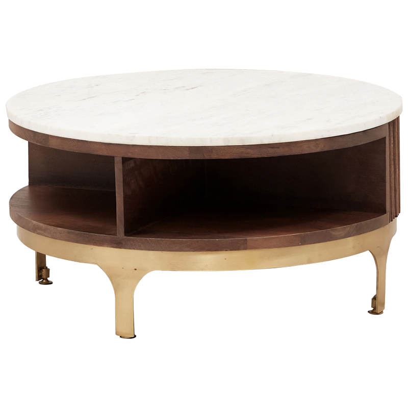 Круглый кофейный стол Sadie Round Coffee Table Белый Коричневый Латунь в Орле | Loft Concept 