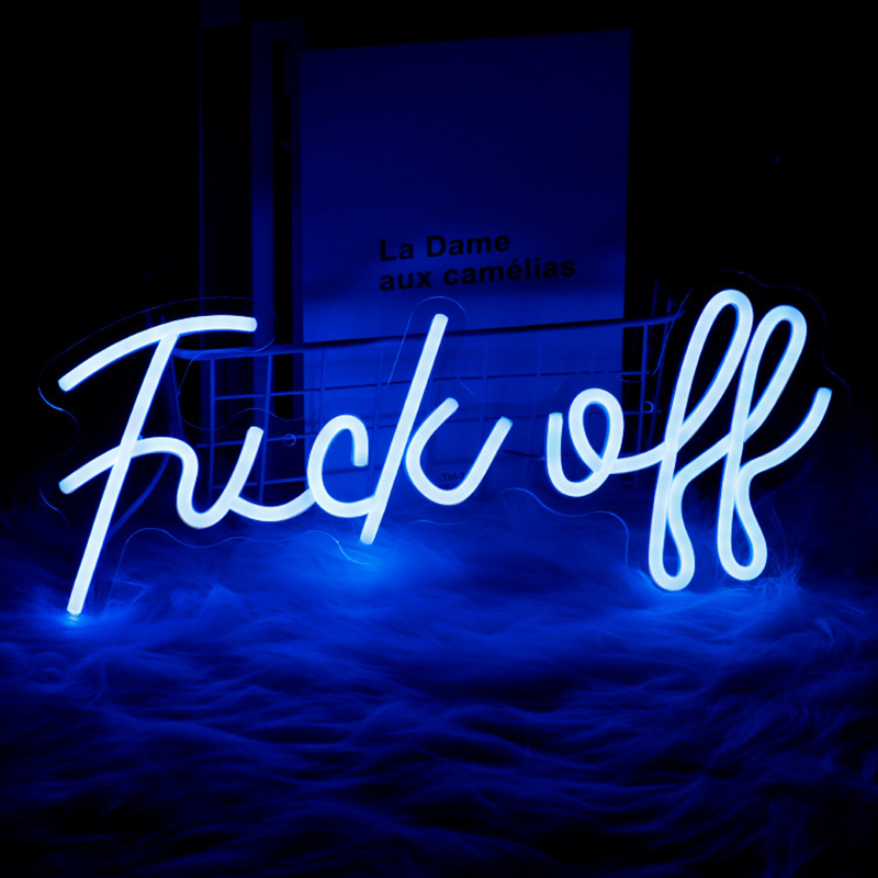 Неоновая настенная лампа Fuck Off Neon Wall Lamp Синий Синий в Орле | Loft Concept 