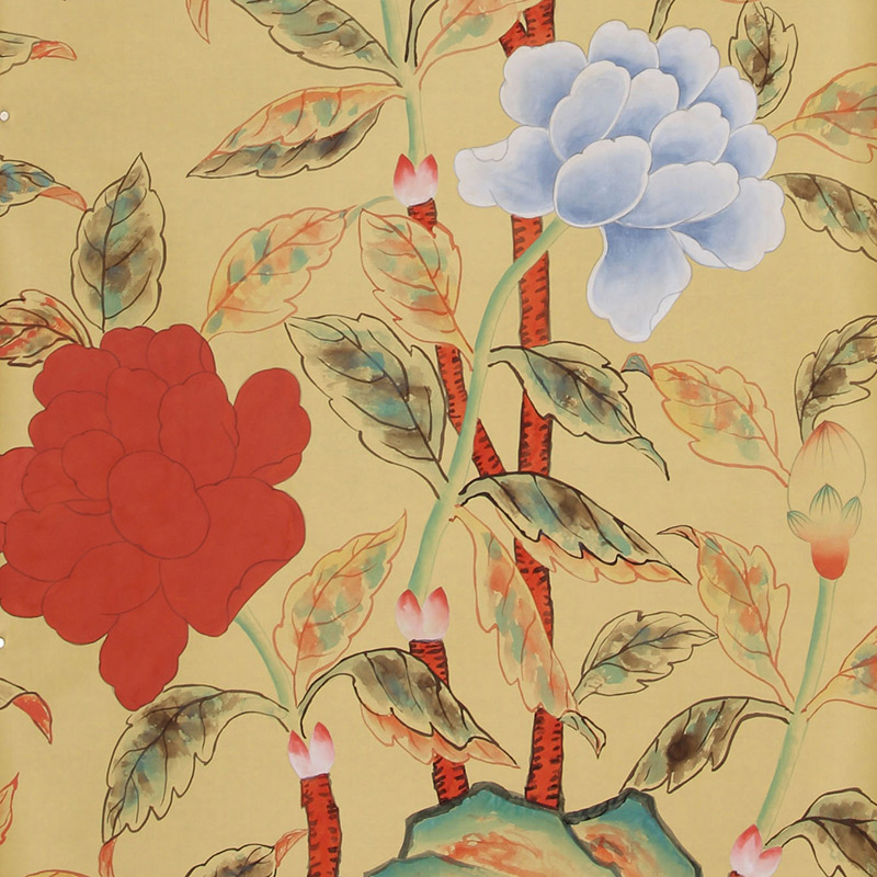 Обои ручная роспись Korean Peony Original colourway on Sienna Earth dyed silk Обои ручная роспись Korean Peony Original colourway on Sienna Earth dyed silk в Орле | Loft Concept