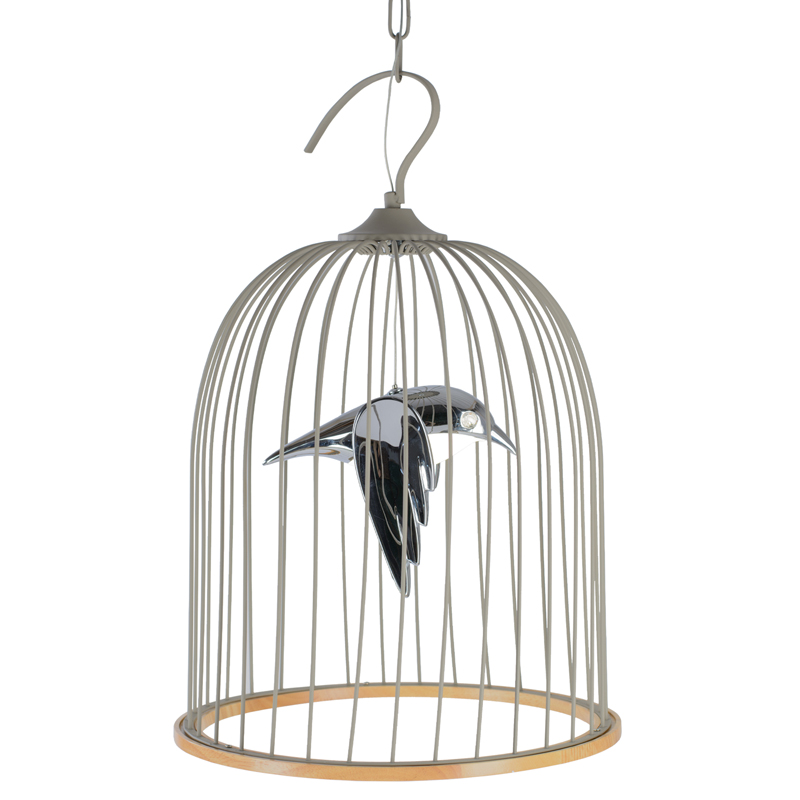 Подвесной светильник Bird in Cage Pendant Серый Хром Древесина Подвесной светильник Bird in Cage Pendant Серый Хром Древесина в Орле | Loft Concept