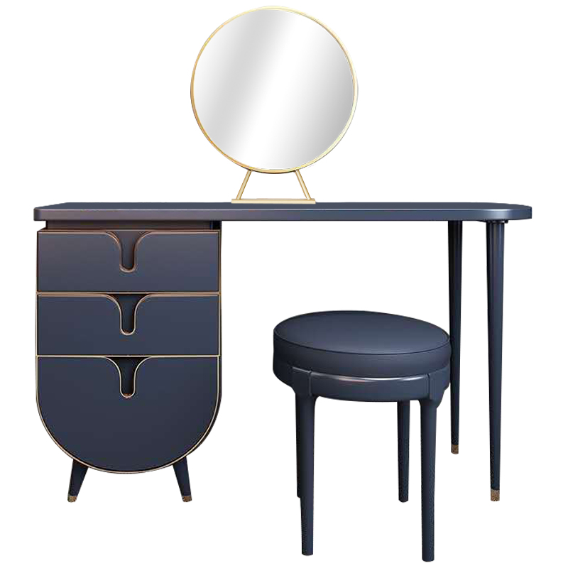 Комплект из туалетного стола, зеркала и пуфа Conna Dressing Table Blue Синий Золотой Комплект из туалетного стола, зеркала и пуфа Conna Dressing Table Blue Синий Золотой в Орле | Loft Concept