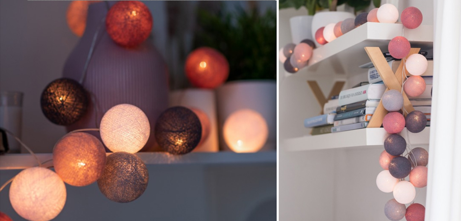 Гирлянда хлопковые фонарики Сotton Ball Dirty Rose - Loft-Concept в Орле