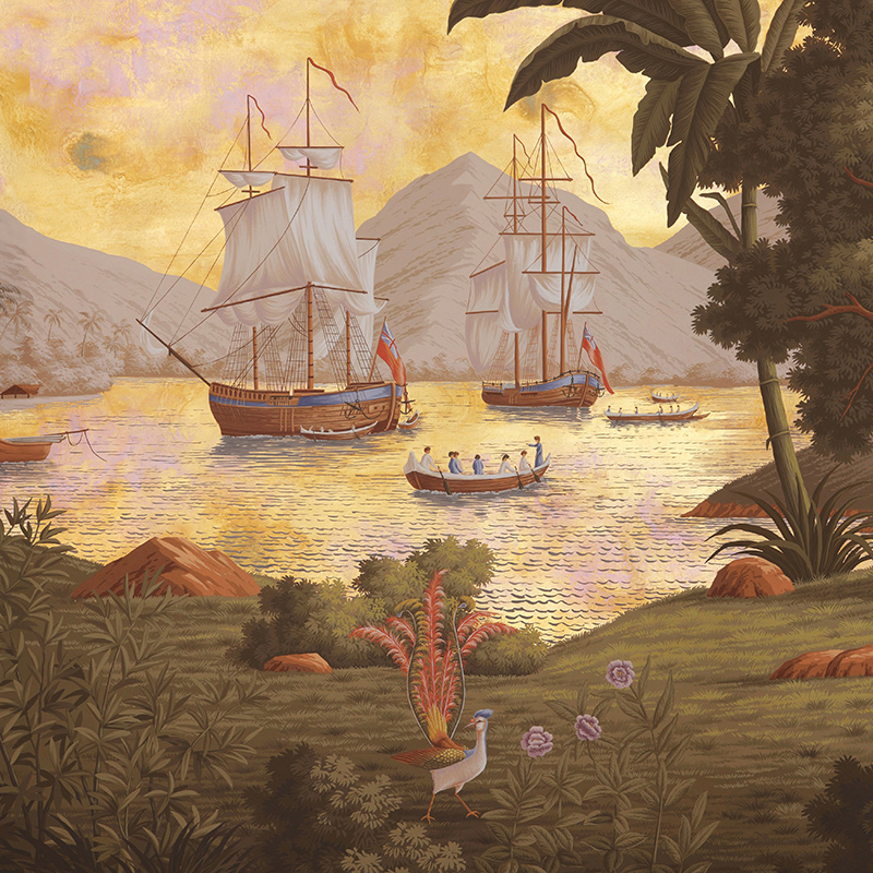 Обои ручная роспись Voyage of the Pacific Amarelo on Deep Rich Gold gilded paper with antiquing Обои ручная роспись Voyage of the Pacific Amarelo on Deep Rich Gold gilded paper with antiquing в Орле | Loft Concept