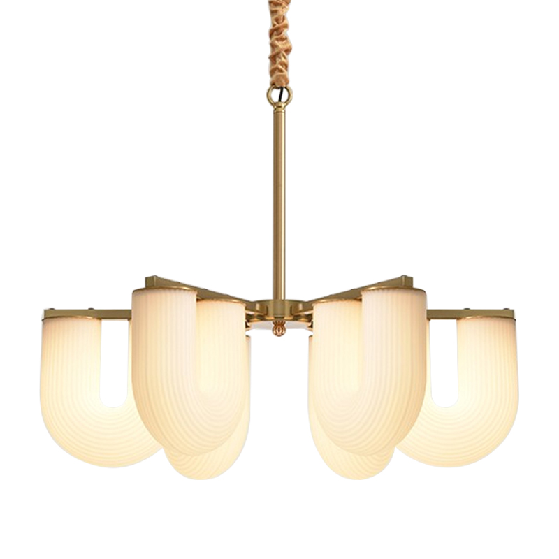 Люстра Berthe Arch Chandelier 6 плафонов Латунь Хром Белое матовое стекло Люстра Berthe Arch Chandelier 6 плафонов Латунь Хром Белое матовое стекло в Орле | Loft Concept