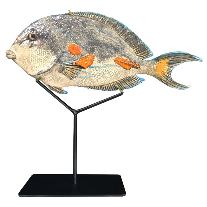 Статуэтка на подставке Gray Fish Серый Черный Белый Статуэтка на подставке Gray Fish Серый Черный Белый в Орле | Loft Concept