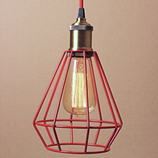 Подвесной светильник Wire Cage Pendant Punch Red Красный Подвесной светильник Wire Cage Pendant Punch Red Красный в Орле | Loft Concept