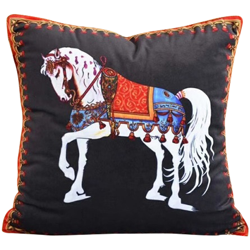 Декоративная подушка Hermes Horse 77 Черный Оранжевый Синий Белый в Орле | Loft Concept 