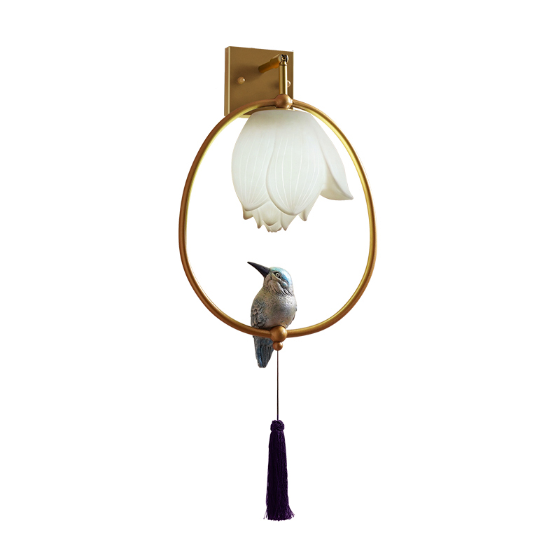 Бра White Flower and bird Sconce Глянцевое золото Белый Синий в Орле | Loft Concept 