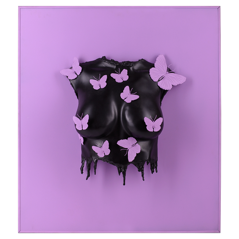Аксессуар на стену Sculpture Female Torso Butterflies Framed Сиреневый Черный Аксессуар на стену Sculpture Female Torso Butterflies Framed Сиреневый Черный в Орле | Loft Concept