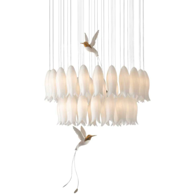 Люстра c Птичками Колибри Sagarti Pendant lamp ALBA Flowers & Birds Белый Золотой в Орле | Loft Concept 