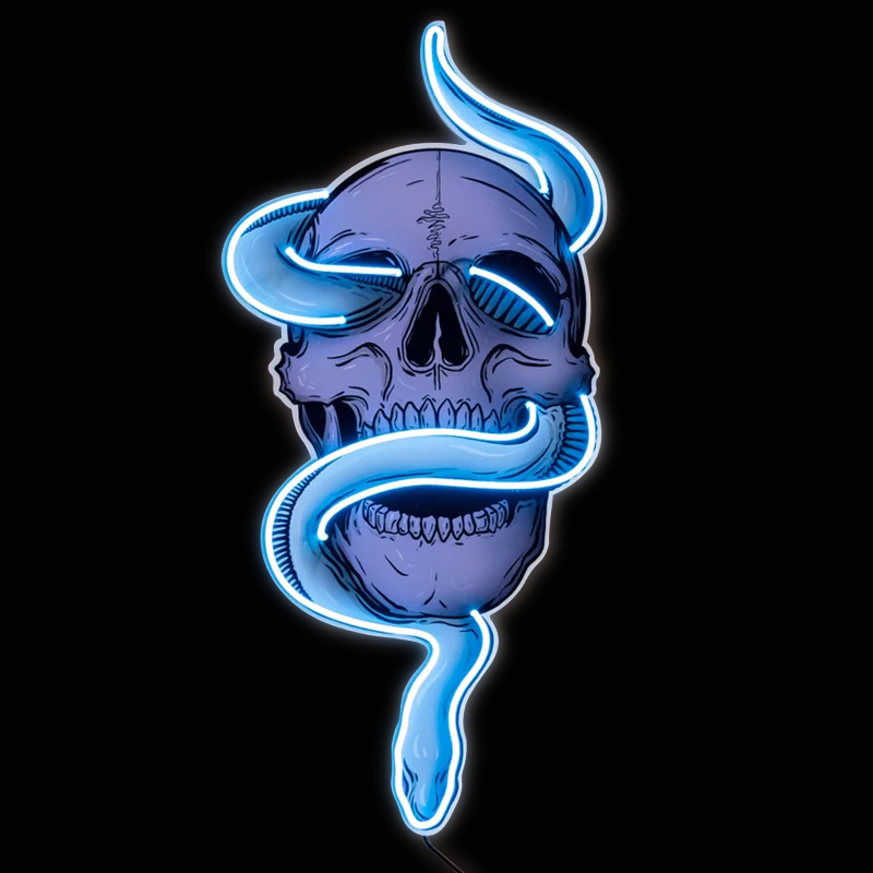 Неоновая настенная лампа Skull and Snake Neon Wall Lamp Голубой Фиолетовый в Орле | Loft Concept 