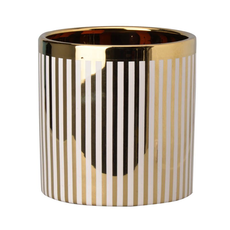 Ваза Gold & White Stripes Белый Золотой Ваза Gold & White Stripes Белый Золотой в Орле | Loft Concept