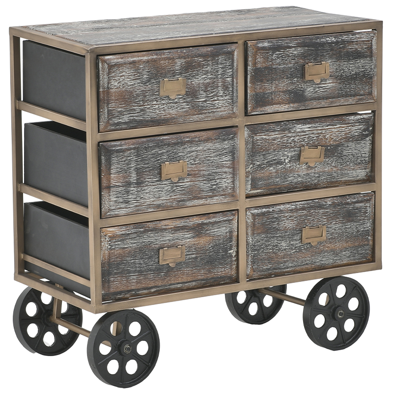 Комод в стиле лофт на колесах Vance Chest of Drawers Коричневый Золотой Комод в стиле лофт на колесах Vance Chest of Drawers Коричневый Золотой в Орле | Loft Concept