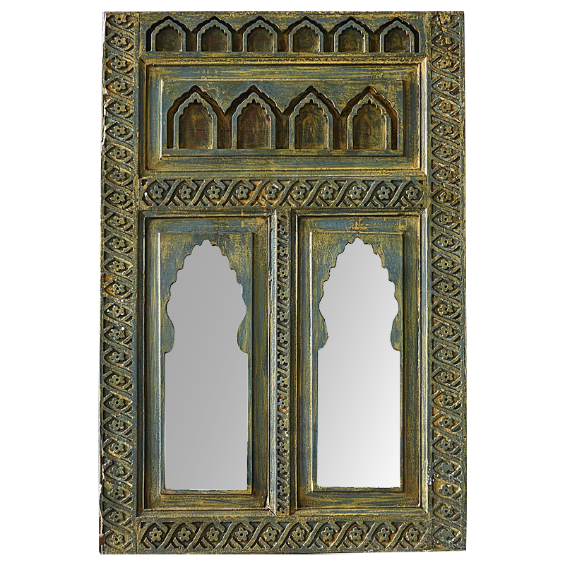 Зеркало Adah Grey Mango Carved Mirror Зеленый в Орле | Loft Concept 