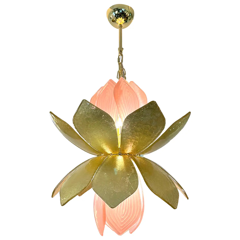 Люстра Contemporary Italian Brass Pink Gold Leaf Murano Glass Flower Chandelier Pendant Золотой Розовый в Орле | Loft Concept 
