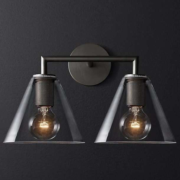 Бра RH Utilitaire Funnel Shade Double Sconce Black Прозрачное Стекло Темная бронза Бра RH Utilitaire Funnel Shade Double Sconce Black Прозрачное Стекло Темная бронза в Орле | Loft Concept