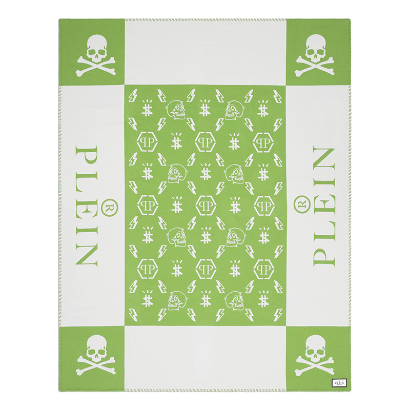 Плед Philipp Plein Plaid Cashmere Skul Green Зеленый Белый в Орле | Loft Concept 