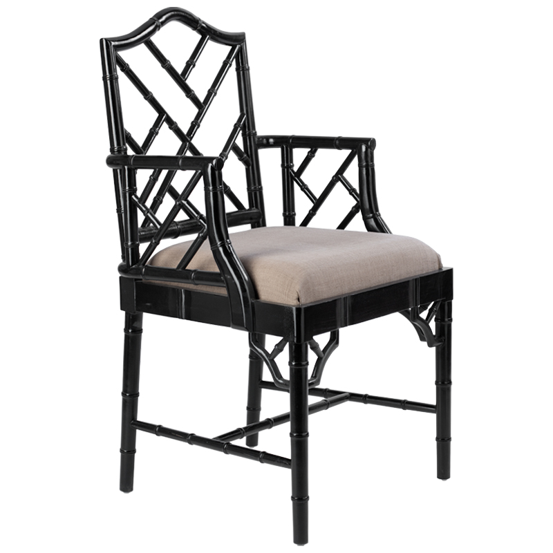Black Chippendale Arm Chair Черный Бежево-серый Black Chippendale Arm Chair Черный Бежево-серый в Орле | Loft Concept