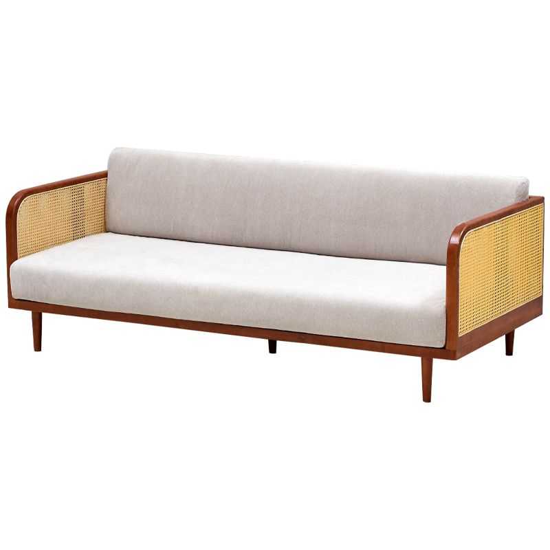 Диван с отделкой из ротанга Nava Rattan Decor Sofa Коричневый ivory ( слоновая кость ) Бежевый в Орле | Loft Concept 