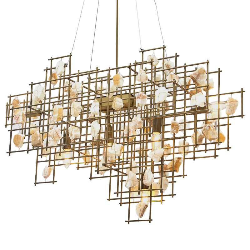 Люстра металлическая с подвесками из камня Geometric Stones Chandelier Бежевый Латунь Люстра металлическая с подвесками из камня Geometric Stones Chandelier Бежевый Латунь в Орле | Loft Concept