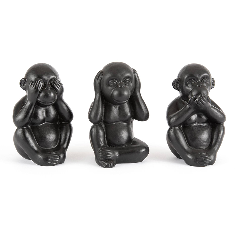 Комплект их 3-х статуэток Three Black Monkeys Черный Комплект их 3-х статуэток Three Black Monkeys Черный в Орле | Loft Concept