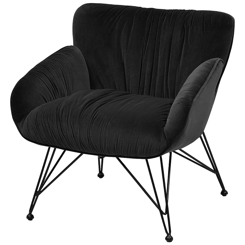 Чёрное кресло велюр на металлических ножках Kwame Black Armchair Черный Чёрное кресло велюр на металлических ножках Kwame Black Armchair Черный в Орле | Loft Concept