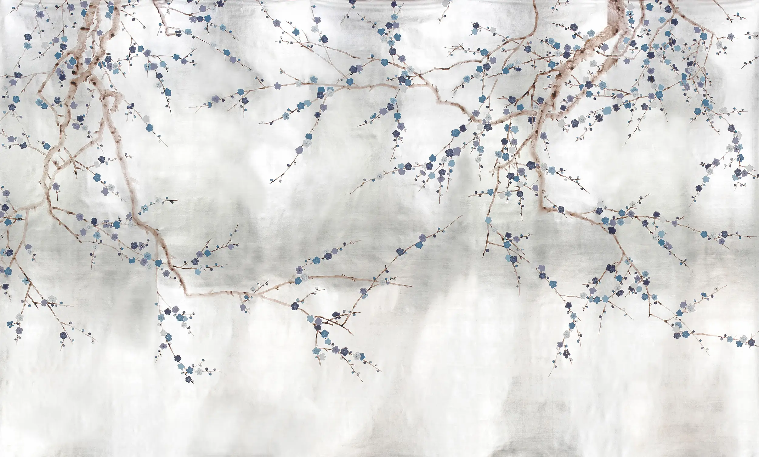 Обои ручная роспись Plum Blossom Hokusai on Tarnished Silver gilded paper Обои ручная роспись Plum Blossom Hokusai on Tarnished Silver gilded paper - постер Loft-Concept в Орле