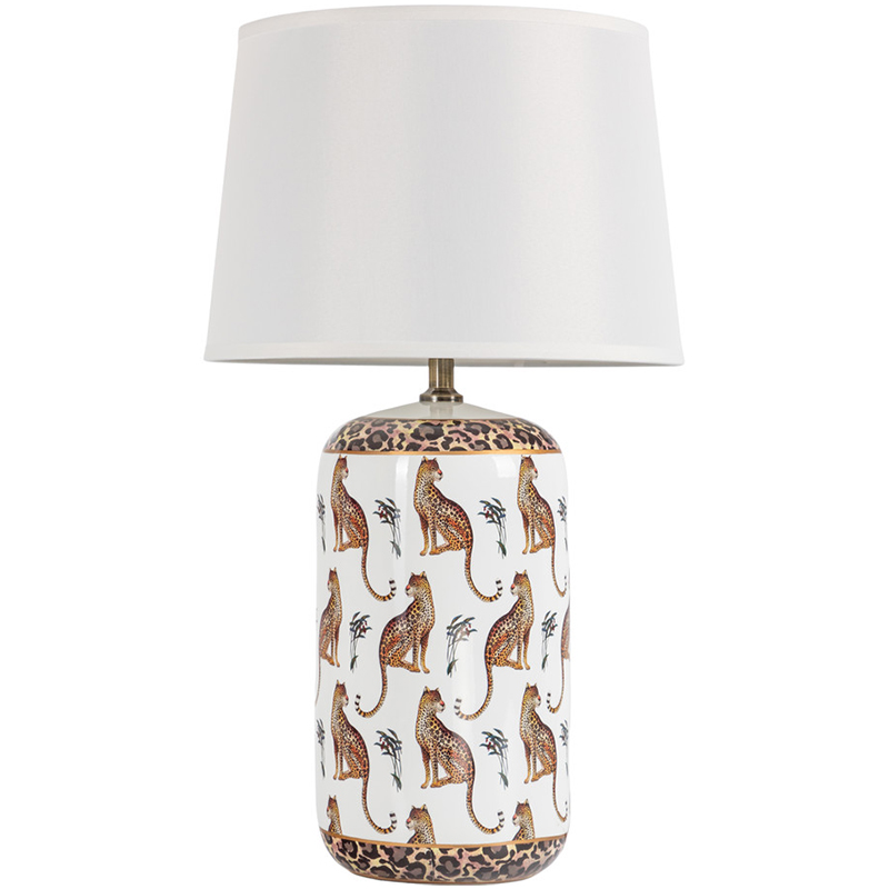 Настольная лампа с абажуром Leopard Lampshade White Белый Коричневый Настольная лампа с абажуром Leopard Lampshade White Белый Коричневый в Орле | Loft Concept