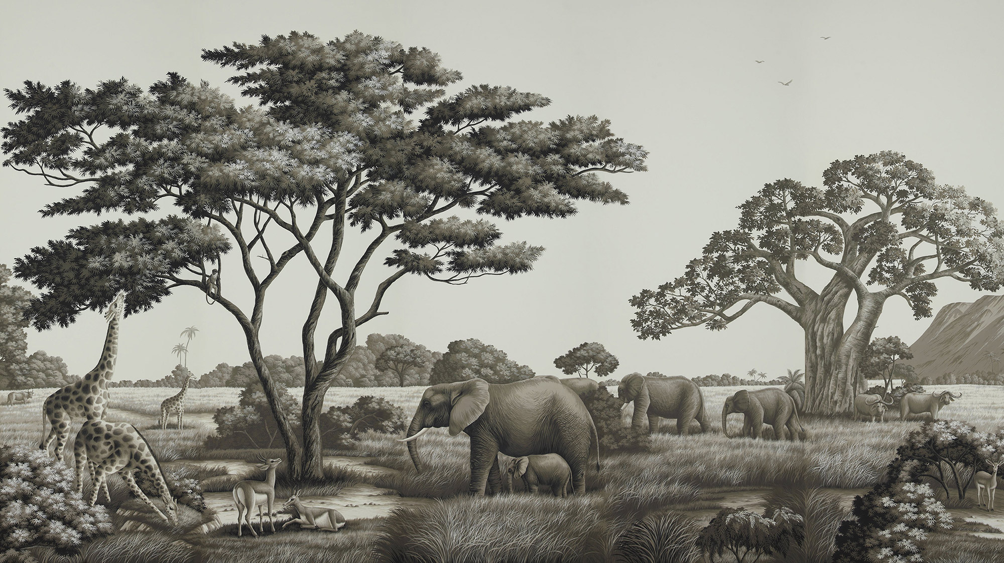 Обои ручная роспись African Savannah Colourway SC-94 on scenic paper Обои ручная роспись African Savannah Colourway SC-94 on scenic paper - постер Loft-Concept в Орле