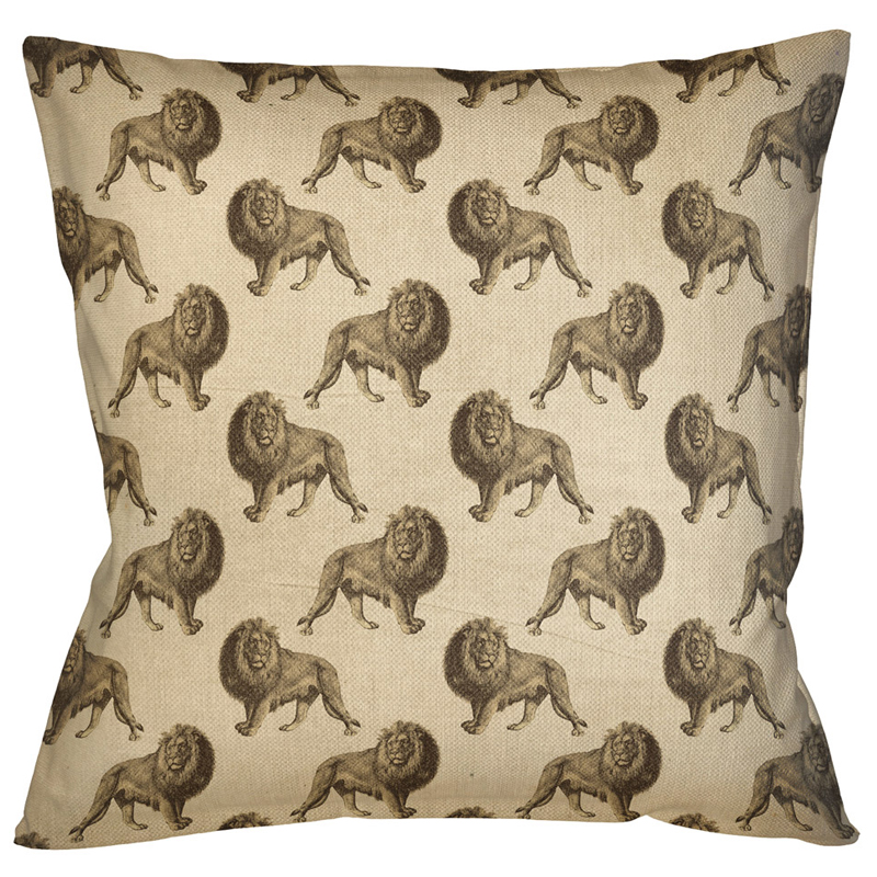 Декоративная подушка с узором из львов Home Safari Beige Бежевый Коричневый Декоративная подушка с узором из львов Home Safari Beige Бежевый Коричневый в Орле | Loft Concept