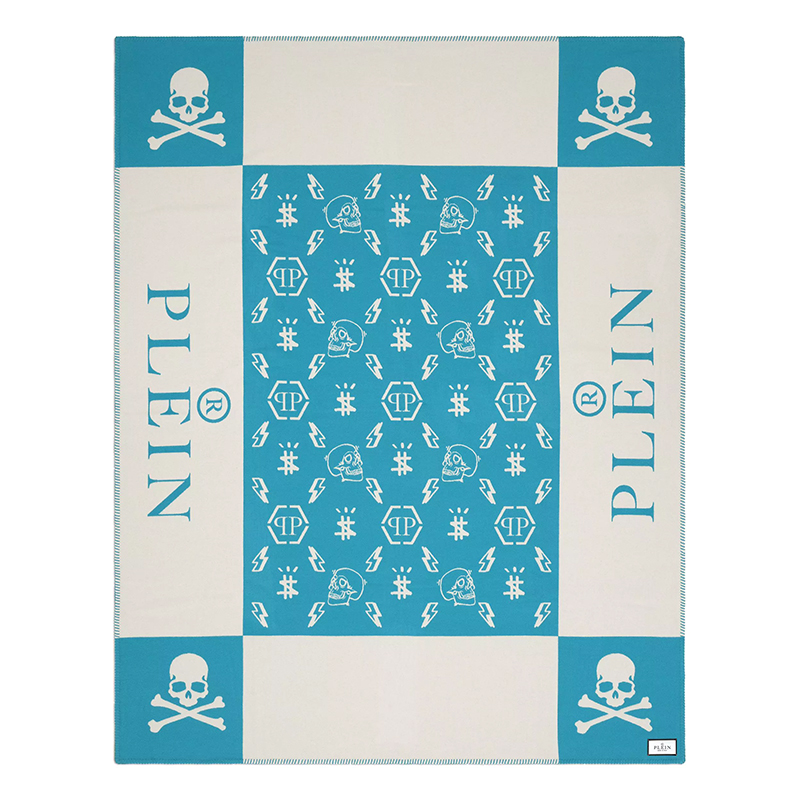Плед Philipp Plein Plaid Cashmere Skull Blue Голубой Белый Плед Philipp Plein Plaid Cashmere Skull Blue Голубой Белый в Орле | Loft Concept