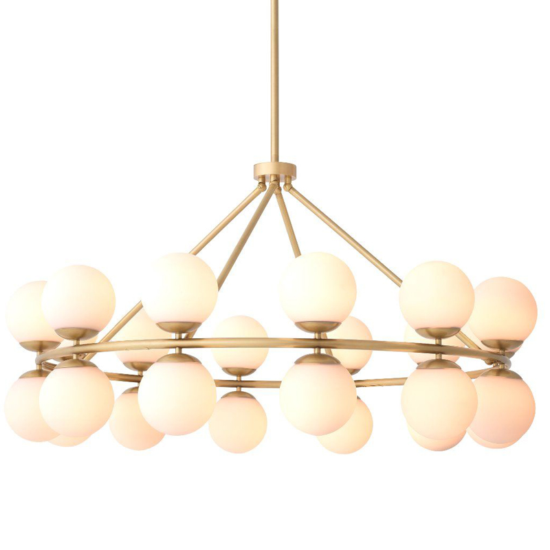 Люстра Eichholtz Chandelier Hutchinson Brass Латунь Античная полированная Белое матовое стекло Люстра Eichholtz Chandelier Hutchinson Brass Латунь Античная полированная Белое матовое стекло в Орле | Loft Concept