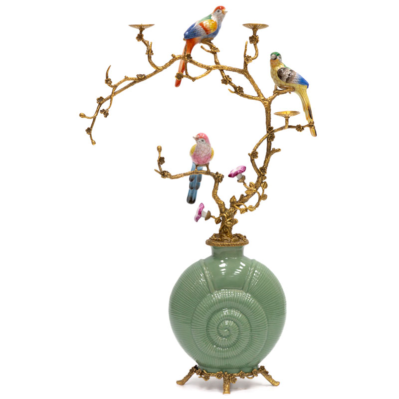 Ваза фарфоровая зеленая с фигурками птиц Porcelain bird Античный зеленый Ваза фарфоровая зеленая с фигурками птиц Porcelain bird Античный зеленый в Орле | Loft Concept