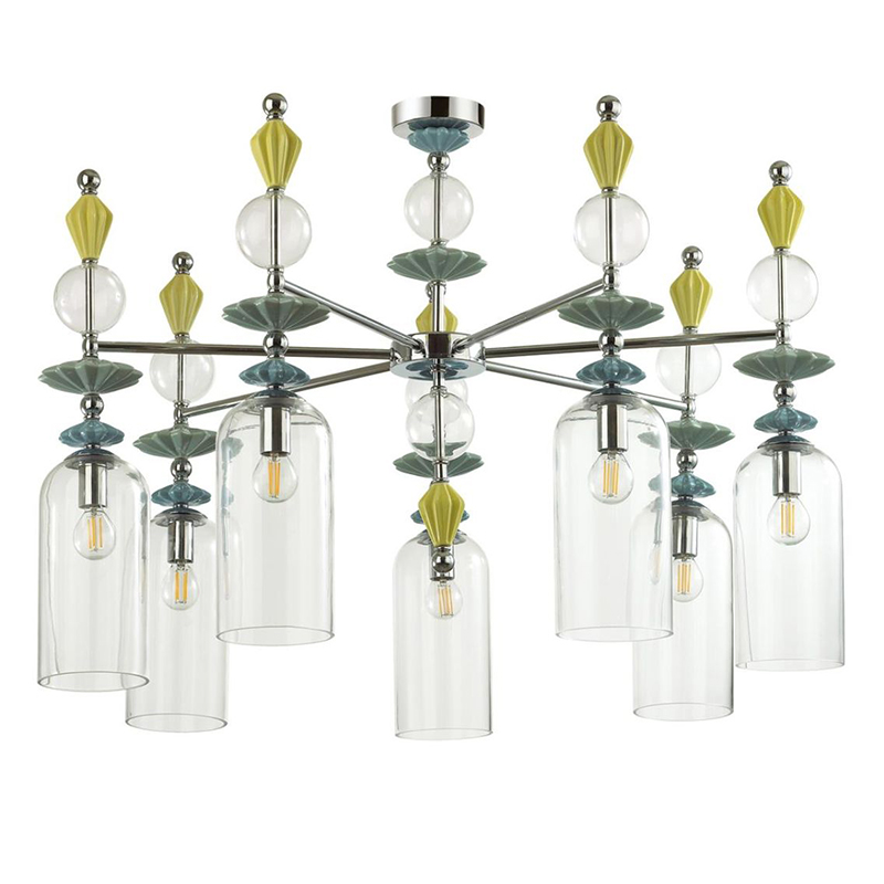 Люстра Iris Glass Chandelier candy 7 chrome Прозрачное Стекло Прозрачный зеленый Желтый Хром Люстра Iris Glass Chandelier candy 7 chrome Прозрачное Стекло Прозрачный зеленый Желтый Хром в Орле | Loft Concept