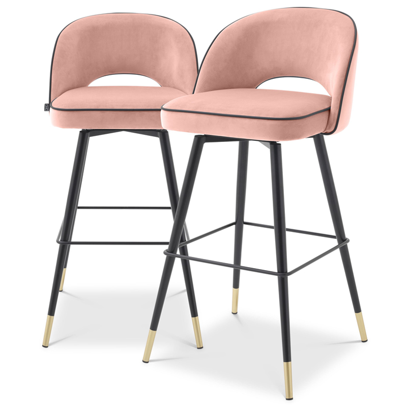 Комплект барных стульев Eichholtz Bar Stool Cliff set of 2 nude Розовый пастельный Черный Латунь Комплект барных стульев Eichholtz Bar Stool Cliff set of 2 nude Розовый пастельный Черный Латунь в Орле | Loft Concept